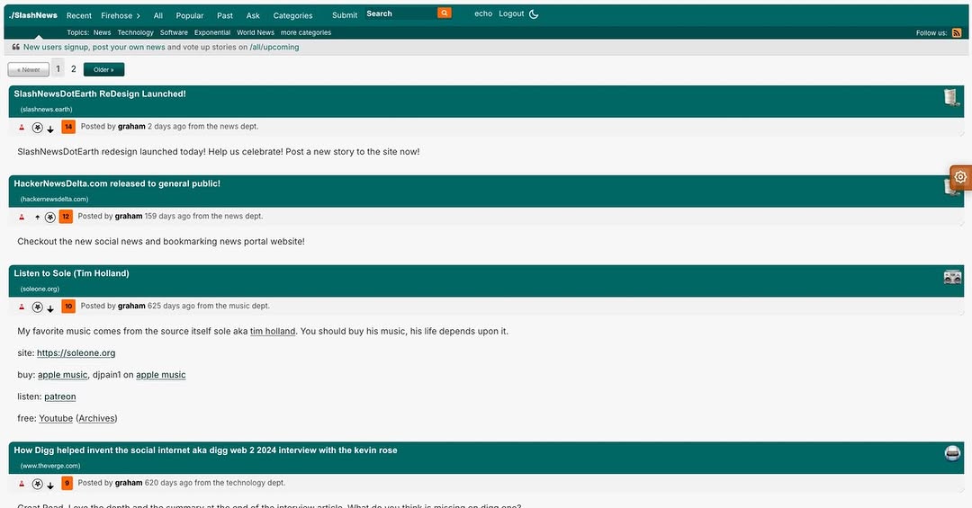 Hi Inkernet, I am really excited to bring to you “./SlashNews” a next generation of web application website powered by Exponential and the DiggClone engine. This is the third iteration. As you can see in the screenshot, this is a clone of the slashdot new