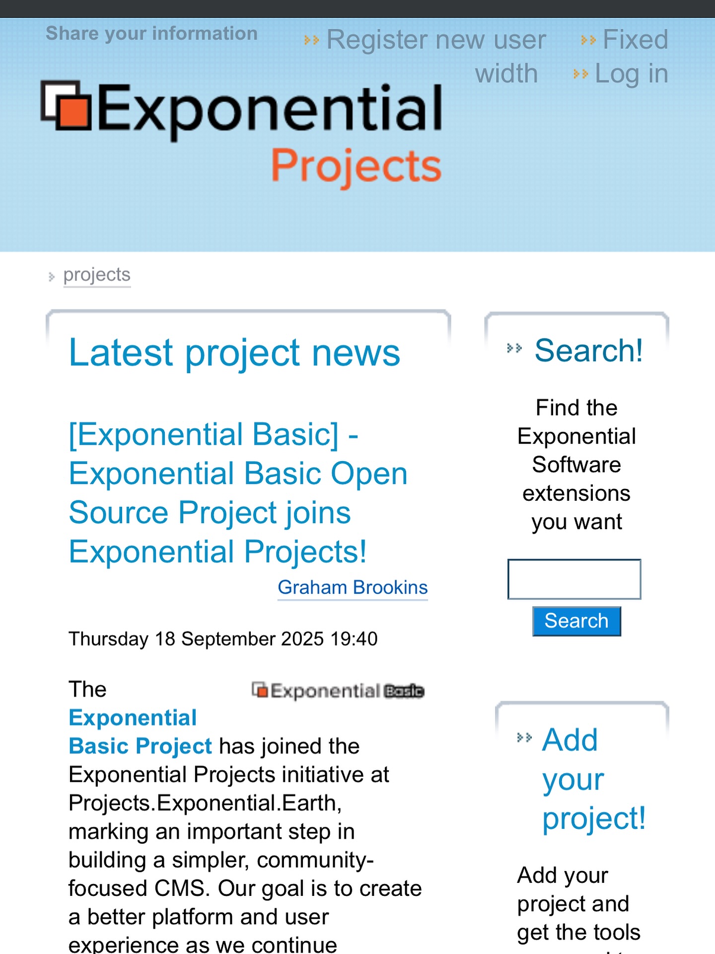 I am more than excited for the users and developers using Exponential CMS and to help you find plugins for the CMS called extensions I have revived an older web project called Exponential Projects - The place to find extensions! It has the GitHub based ex